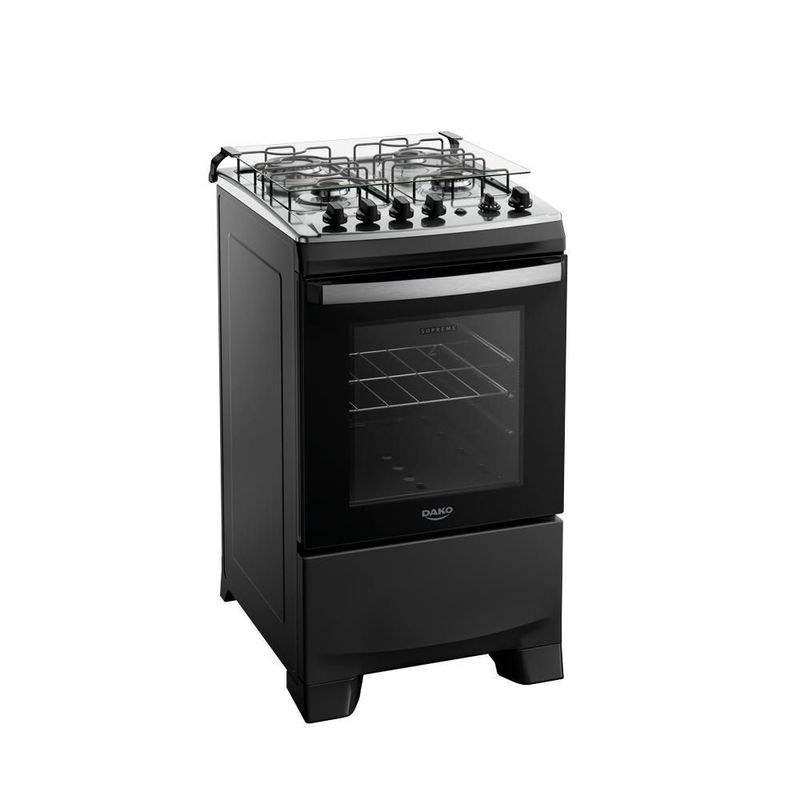 Fogão 4 Bocas Preto com Mesa Inox e Timer Dako Supreme Bivolt
