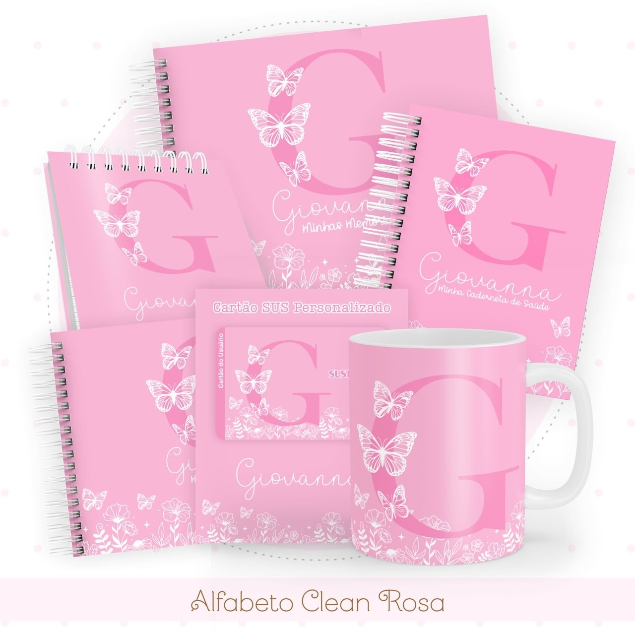 Caderneta e Livro do bebe Alfabeto Clean Borboleta Rosa