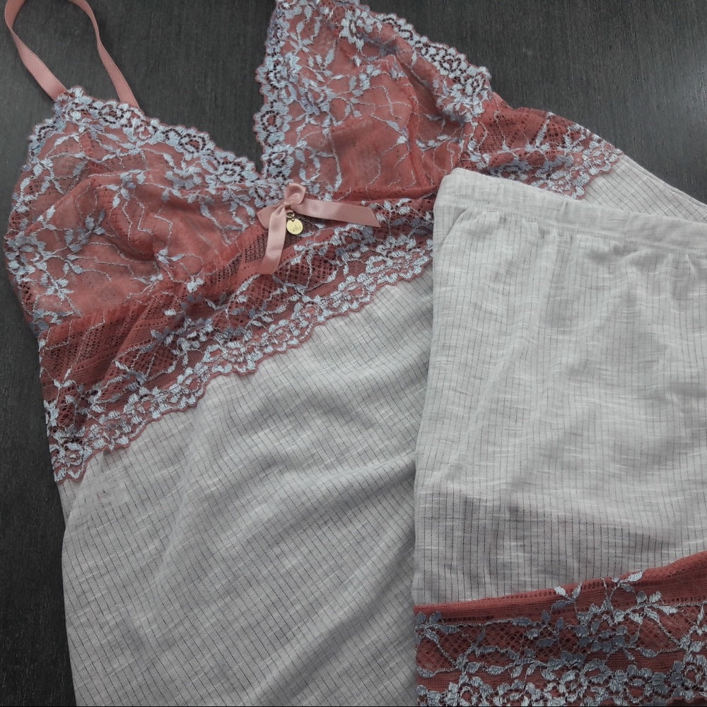 Baby Doll Canelado Renda Bicolor - C9141