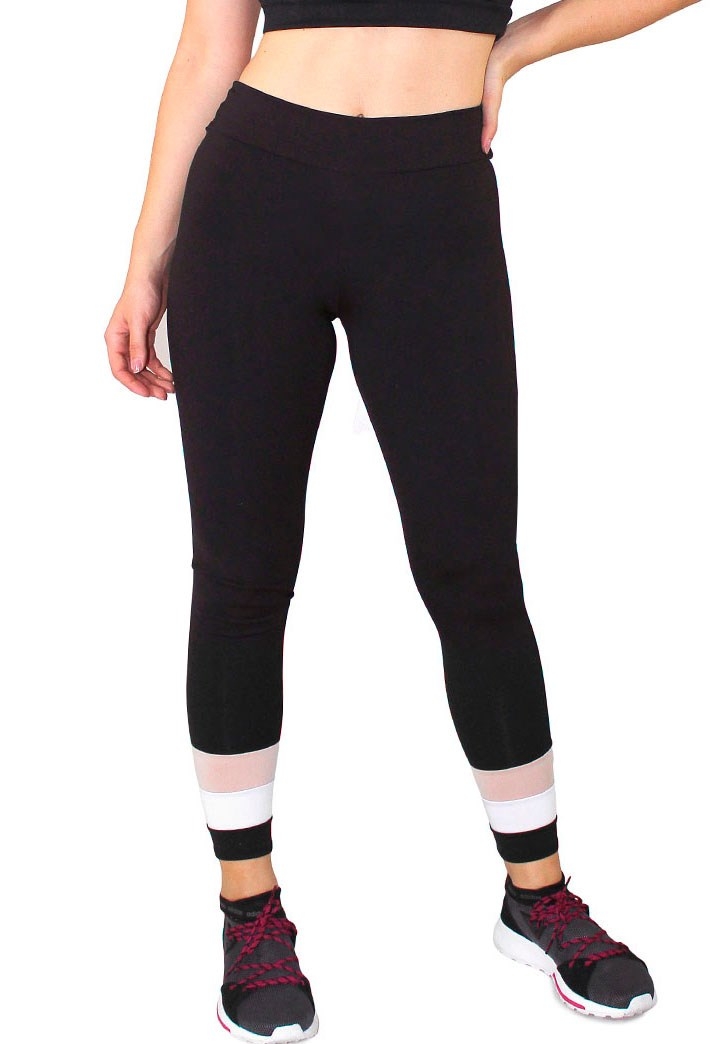 Calça Legging Fitness Preto Com Detalhes Branco e Chocolate
