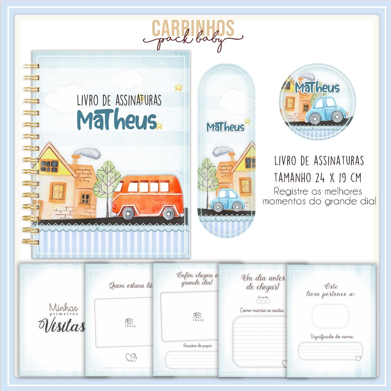 Arquivo Digital Caderneta e Livro do Bebê Carrinhos