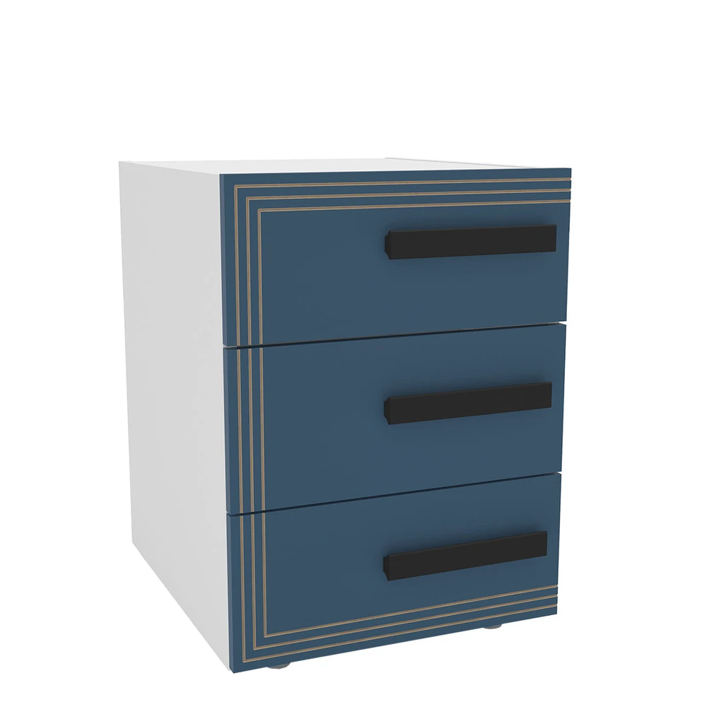 Mesa de Cabeceira Valência 3 Gavetas Azul / Branco - Politorno