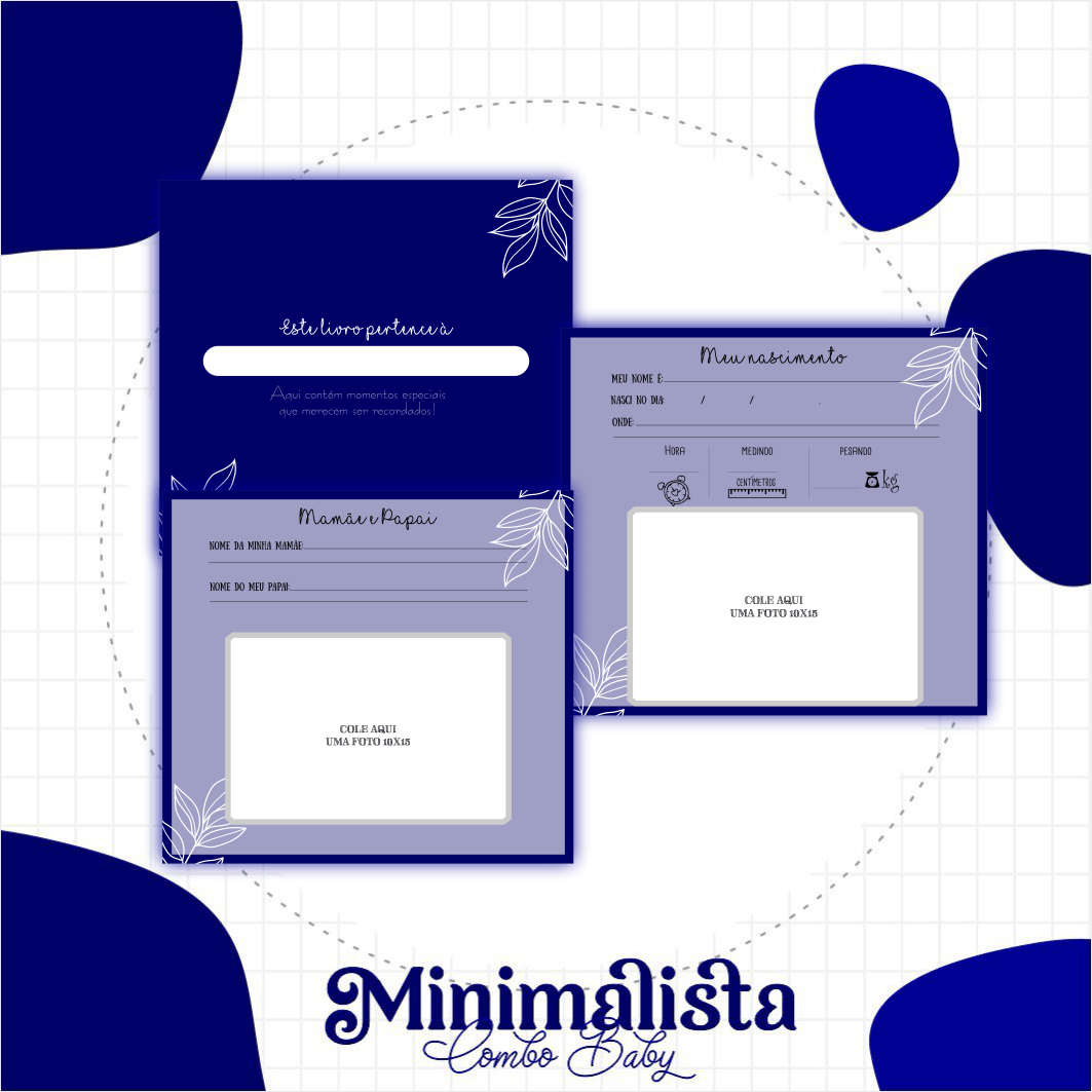 Caderneta e Livro do bebe Minimalista Azul - Arquivo Digital