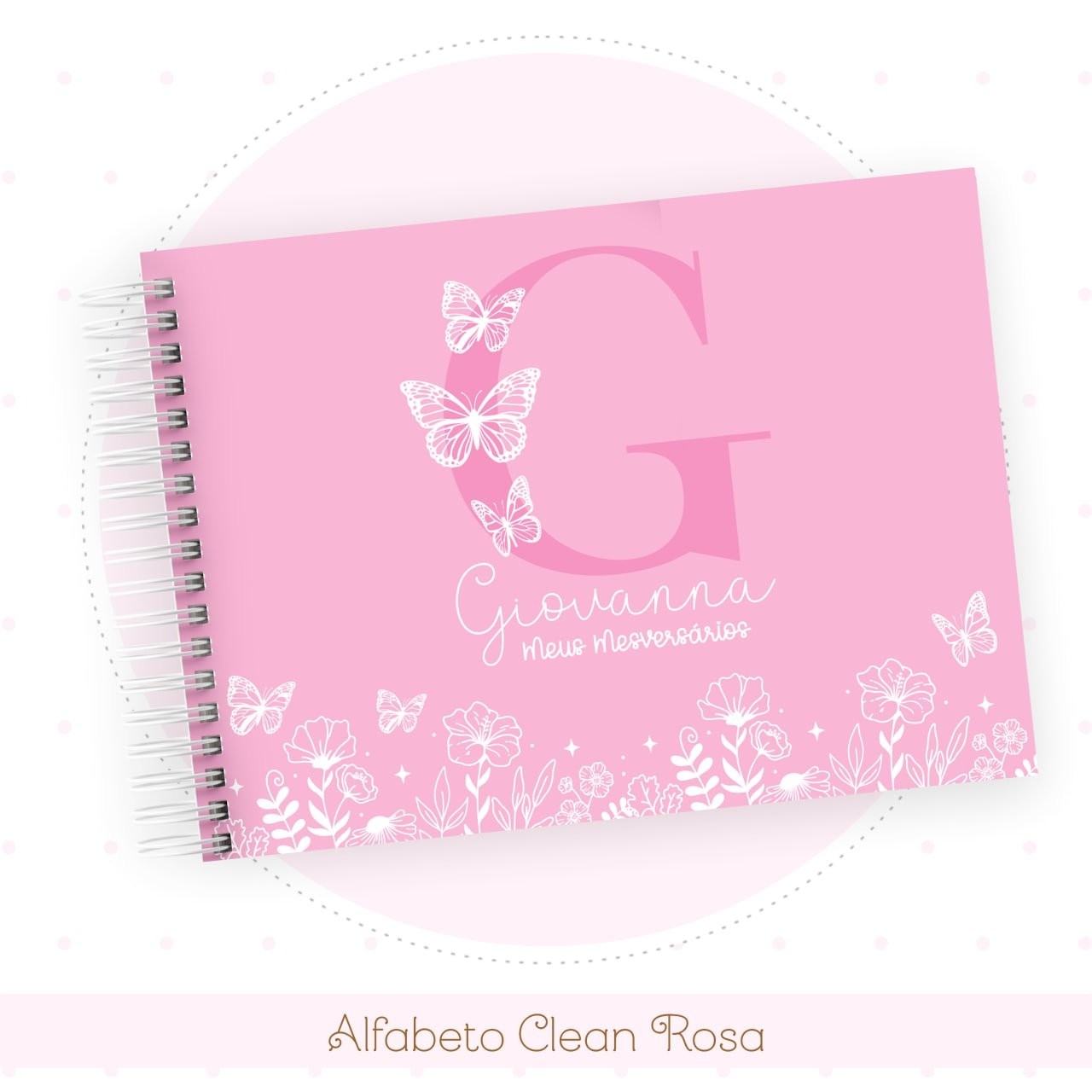 Caderneta e Livro do bebe Alfabeto Clean Borboleta Rosa